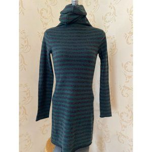 Ladies Small Aqua Cashmere Stripe Green & Gray Sweater Dress